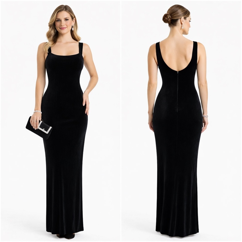 VTG Y2K Arianna By Rachel Kaye Dress Sz 10 Velvet Velore Black Maxi Dress 240029